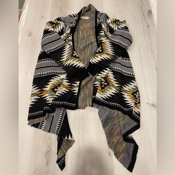 Ruff Hewn Aztec Draped Cardigan, Black/Ivory/Multi, Size Small - Picture 12 of 14
